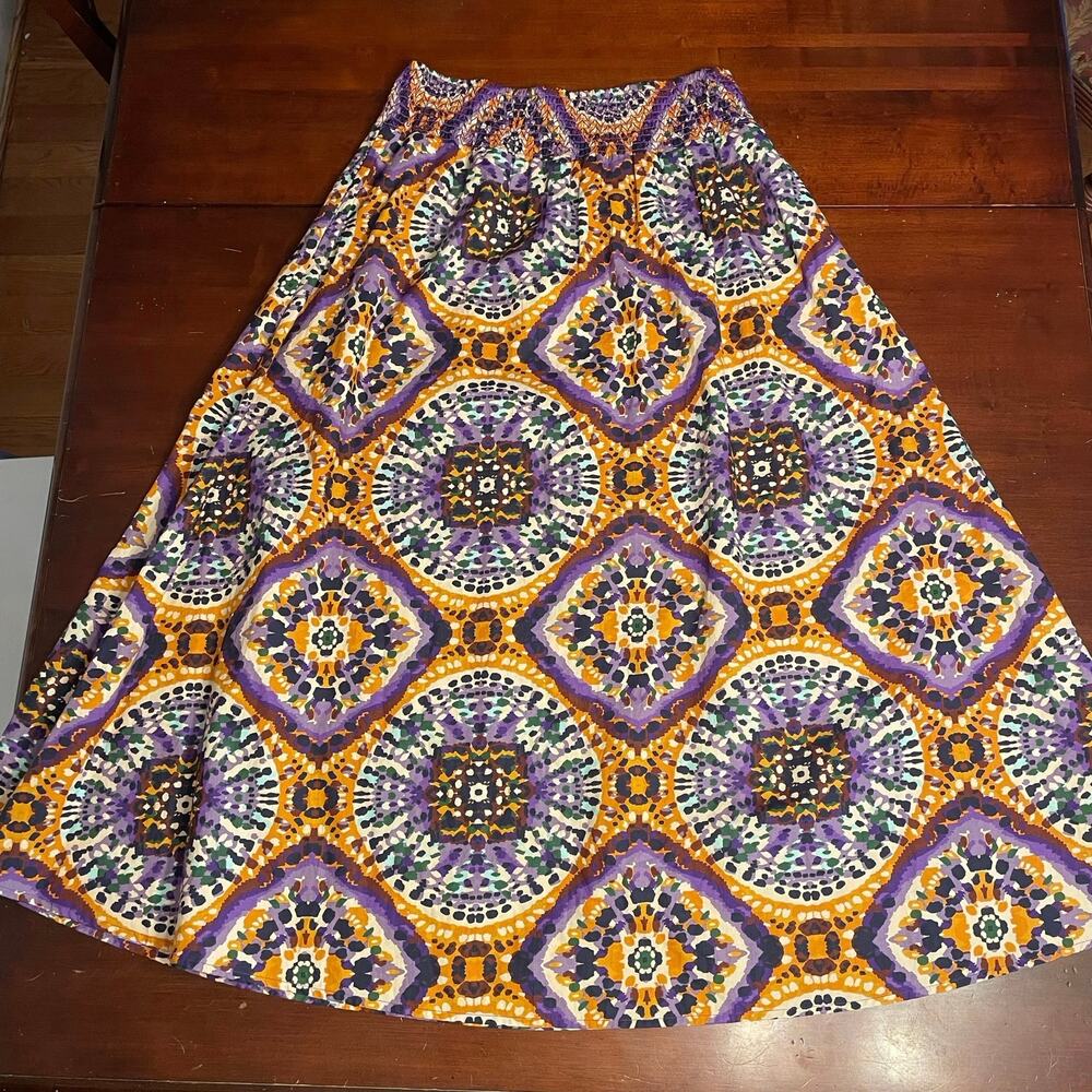 Jennifer & Grace NEW long maxi skirt L Large kaleidoscope POCKETS purple yellow